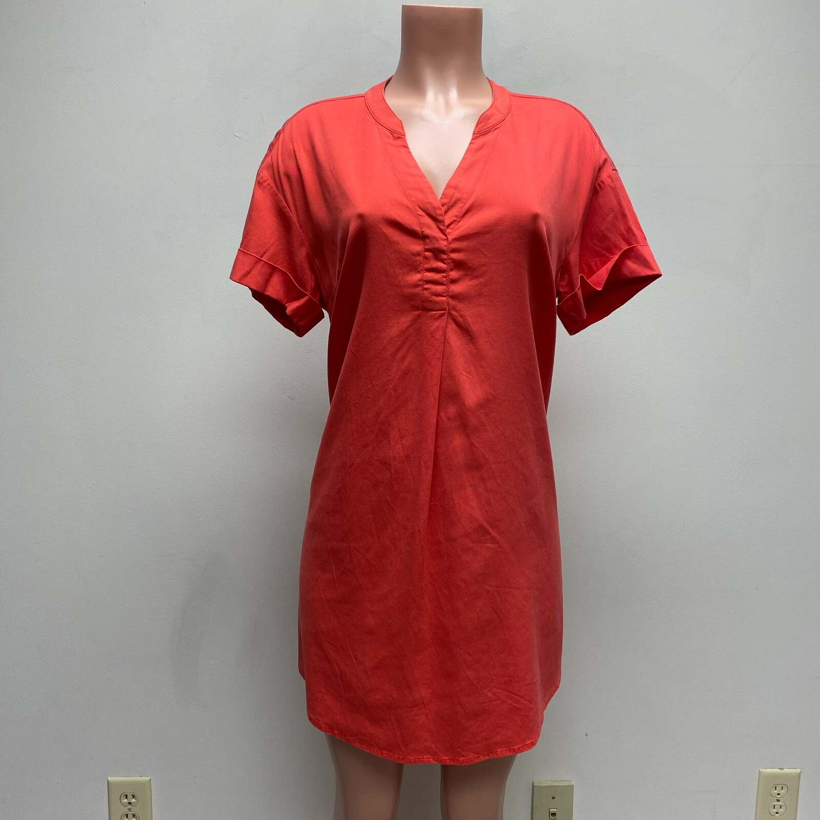 Vineyard Vines Womens Red Short Cuffed Sleeve V-Neck Over-Dyed Tunic Dress 6