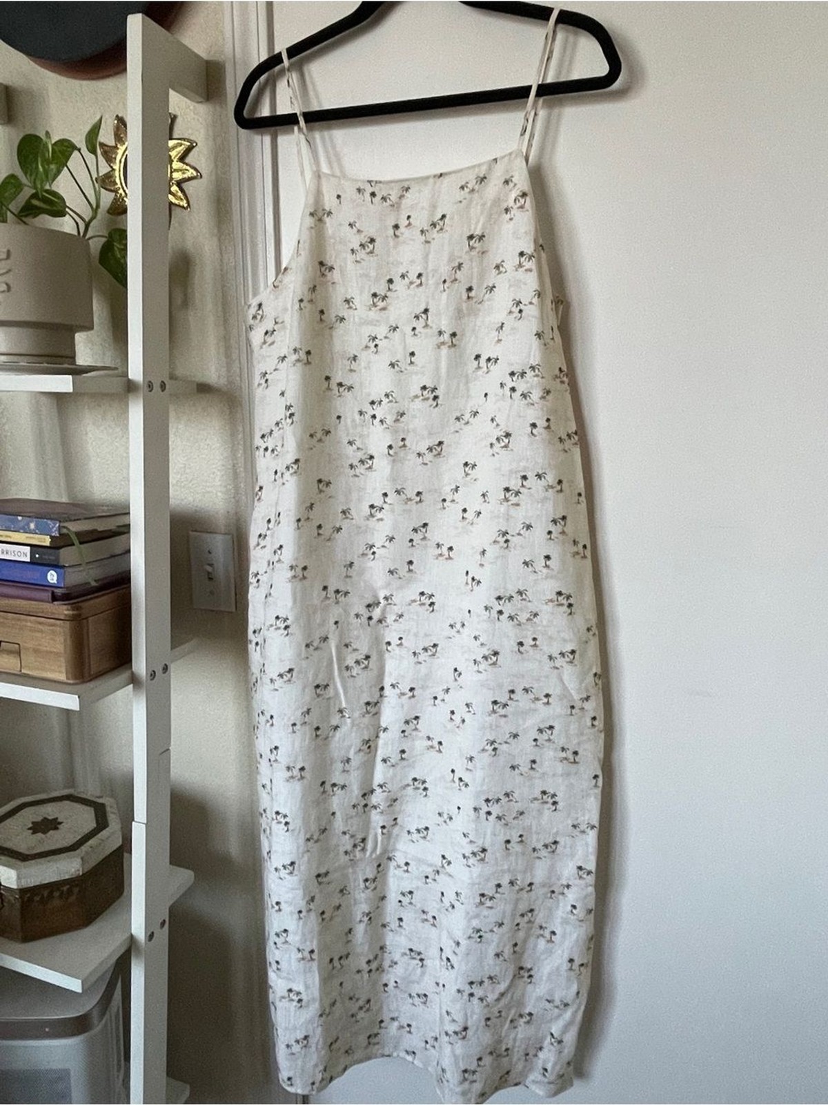Whimsy + Row Cream Floral Slip dress with plan tree / beach print