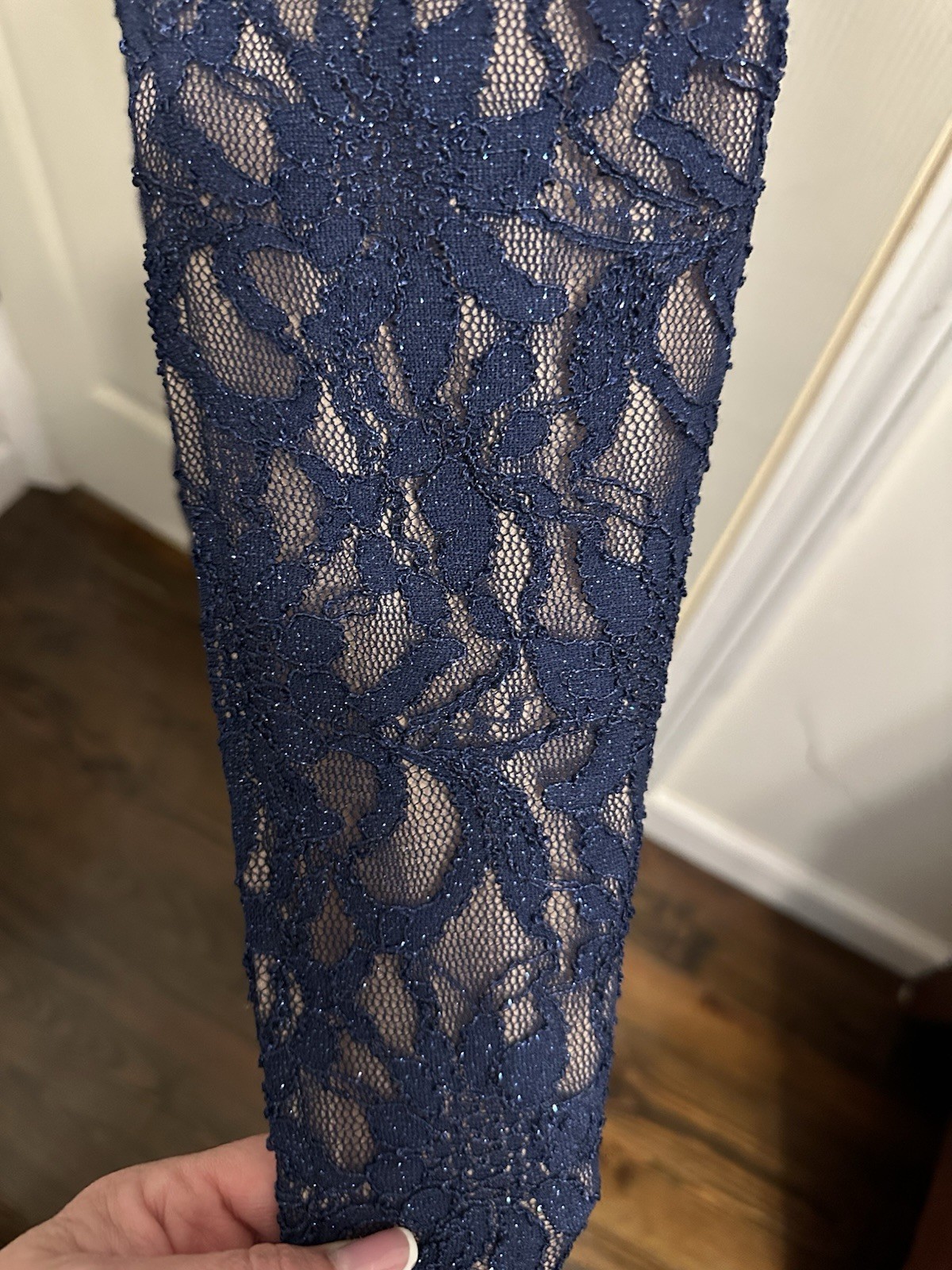 B Darlin Size 11/12 Formal Dress, Navy Blue With Gold Underlay