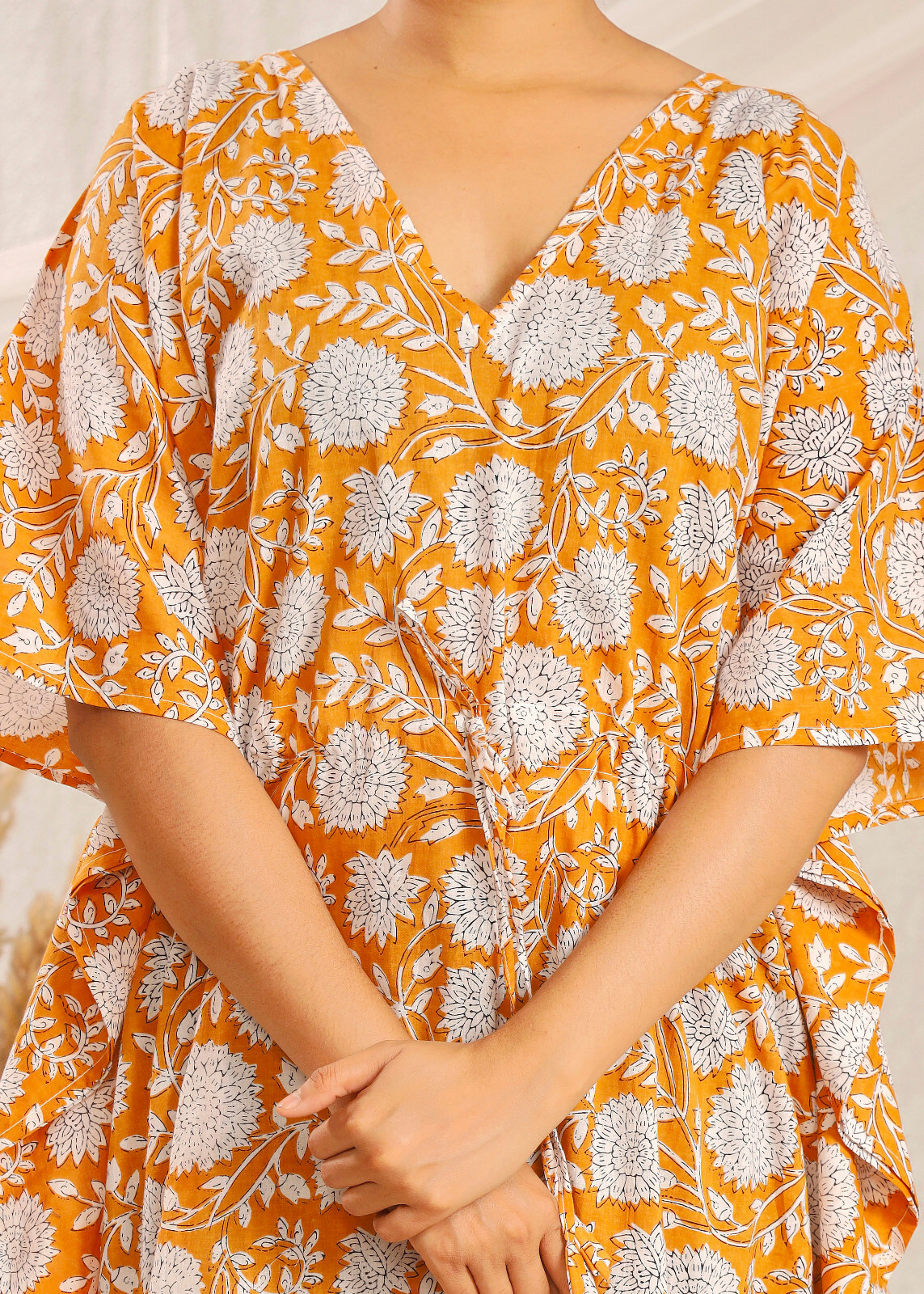 Beautiful white and orange color flower print kaftan modern kaftan dress