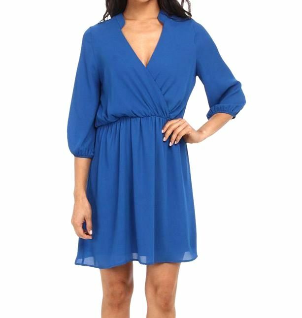 $380 Brigitte Bailey Women’s Blue Heather 3/4 Sleeve V-Neck Dress Size Large