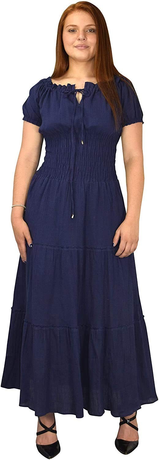 Womens Boho Gypsy Maxi Dress Corset Navy Medium