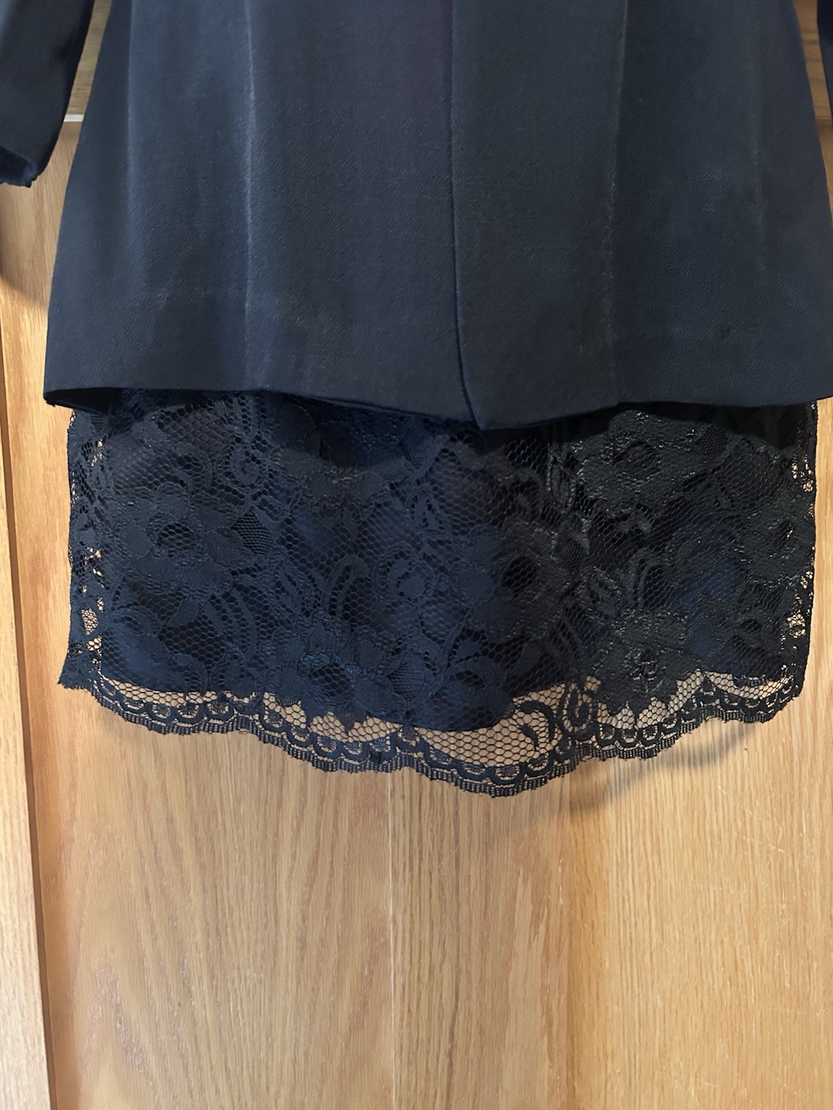 Vintage 90s Whimsigoth Black Structured Button Up Mini Dress With Lace Trim 4P
