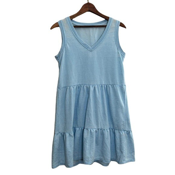 Cotton Blend V Neck Mini Dress