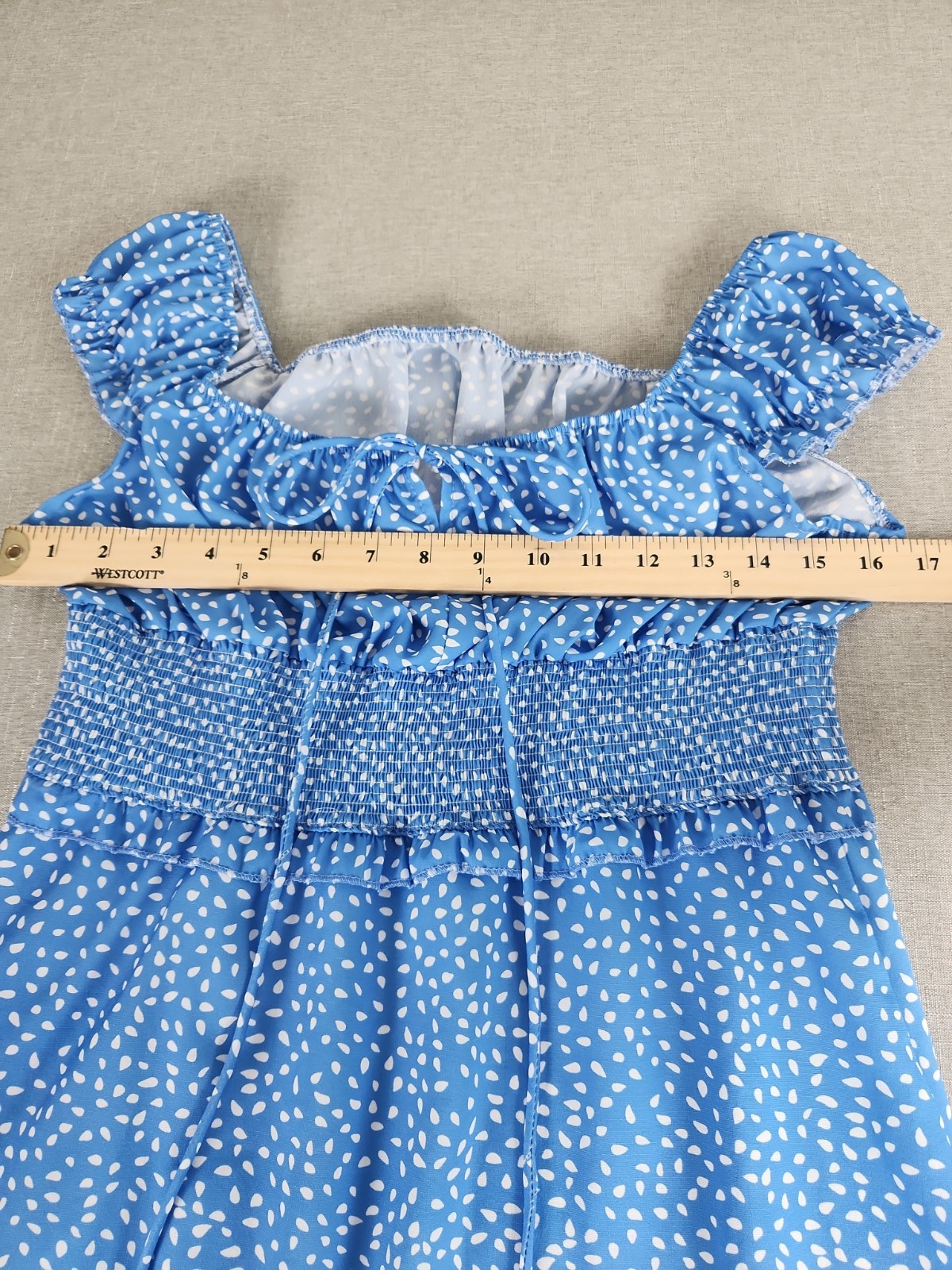 Milkmaid Style Blue Floral Smocked Mini Dress Ruffle Cap Sleeve Medium Flirty