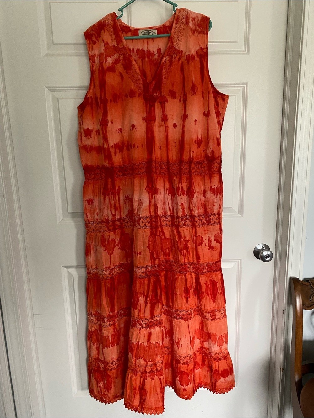 Shore Drive 2X Sleeveless Tie-Dye Maxi Dress in Vibrant Orange-Red