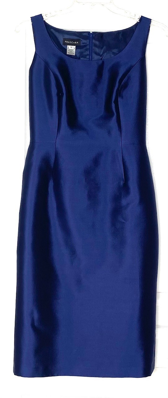 FRASCARA 2pc Navy Blue Silk Wool Faille Dress + Belted Blazer Jacket Set 12 US