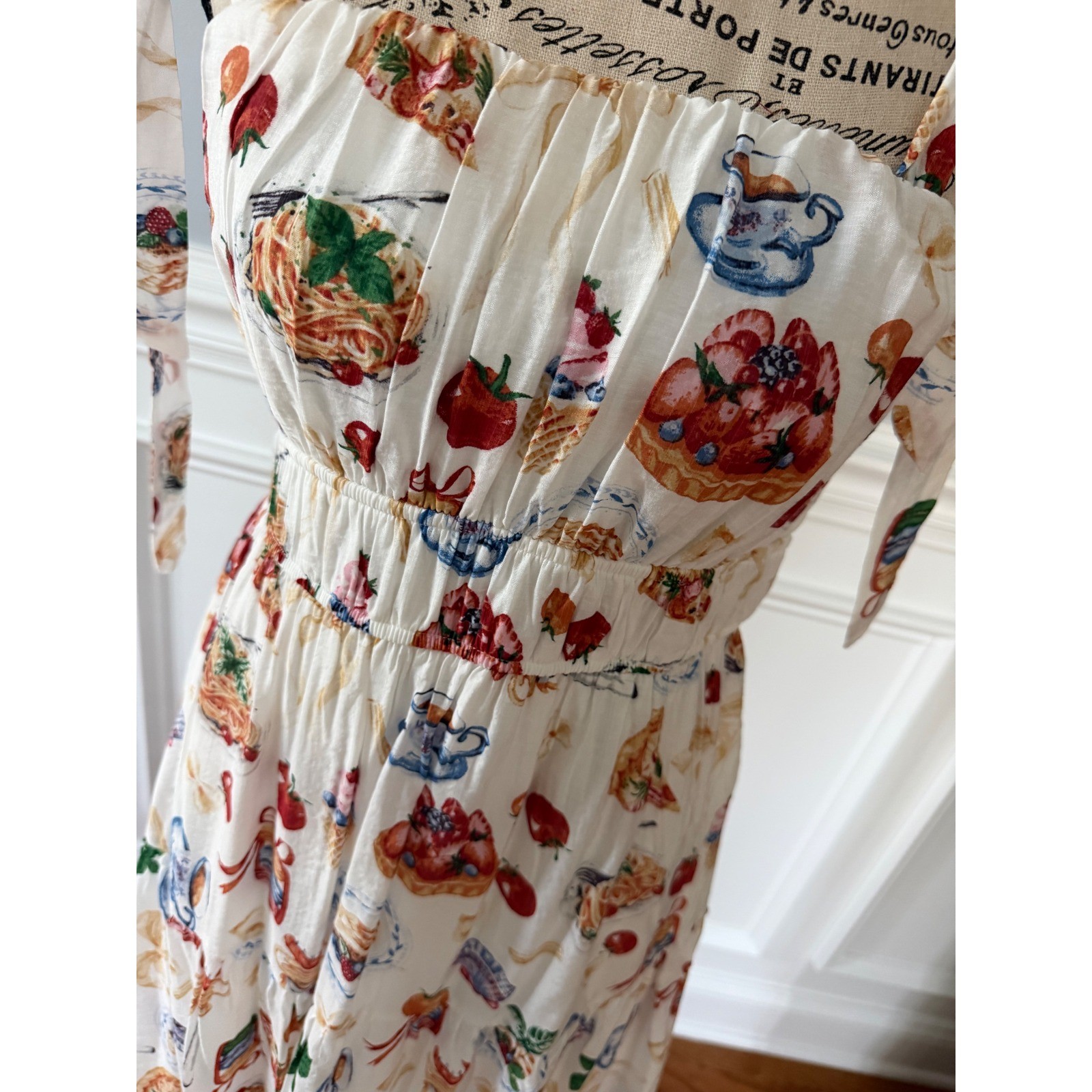 By the River Picnic Print Tie Strap Maxi Dress | Size Medium | NWT