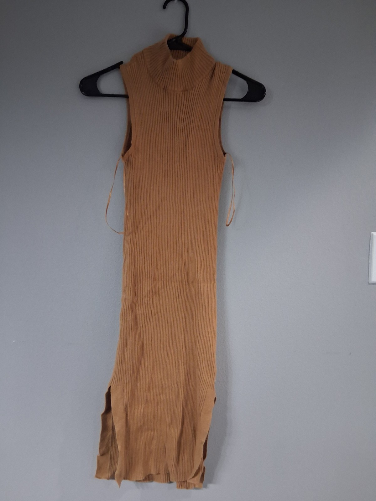 Magaschoni Womens Tan Ribbed Knit Mock Neck Sleeveless Midi Dress S/P
