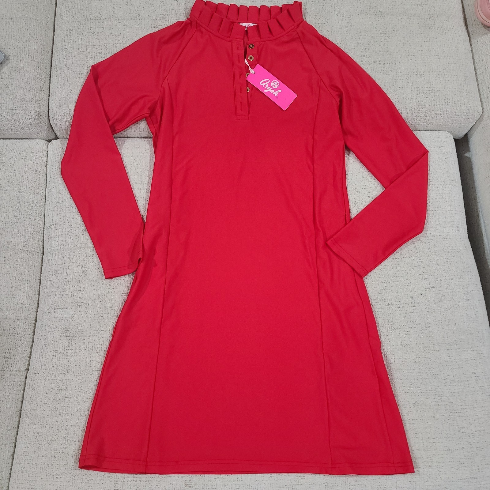 NEW Aryeh Red Long Sleeve Dress Size XS Scuba Jersey Stretch Womens