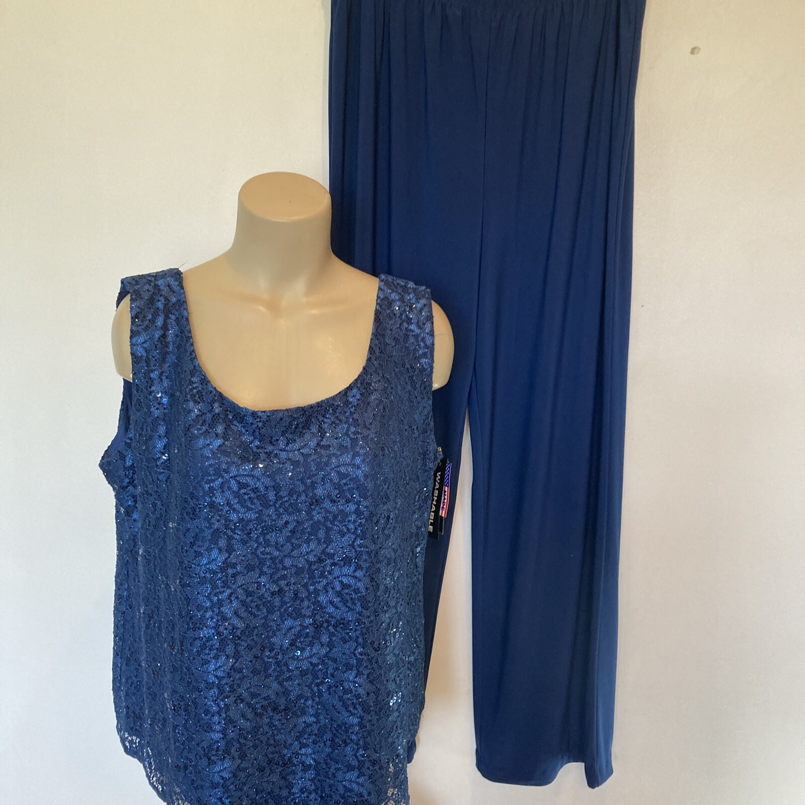 New $119. R & M Richards size 18 peacock blue tank & pant 2pc made in USA