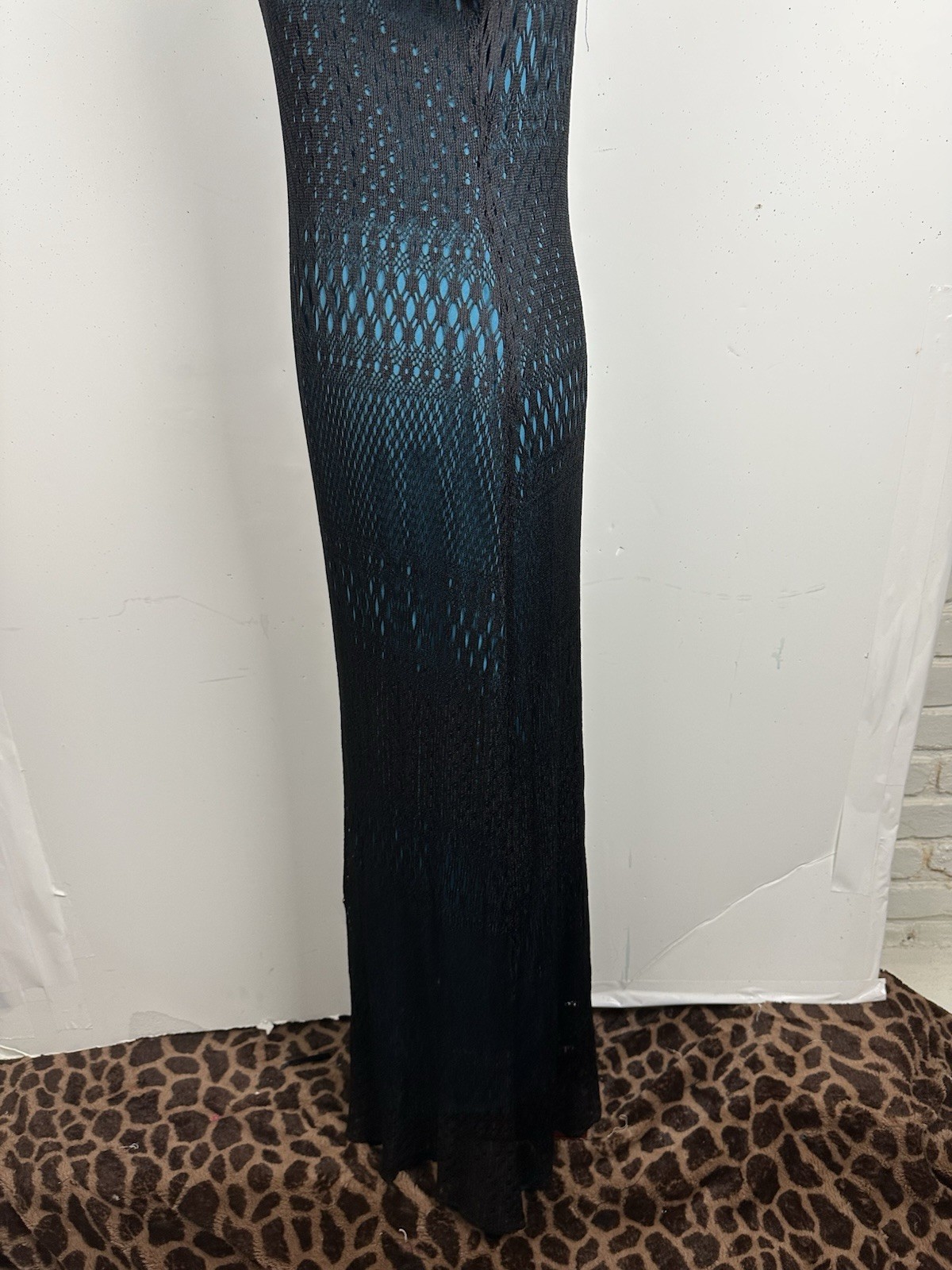 Vtg Maxi Dress Black Crochet Blue Lined 90s Y2K Whimsigoth Fairy Grunge Boho L