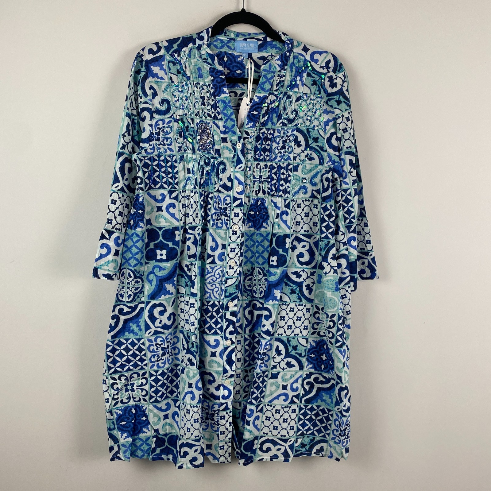 Happy Island Greek Resort Collection Tunic Shirt Dress Size M/L Cover Up Cotton