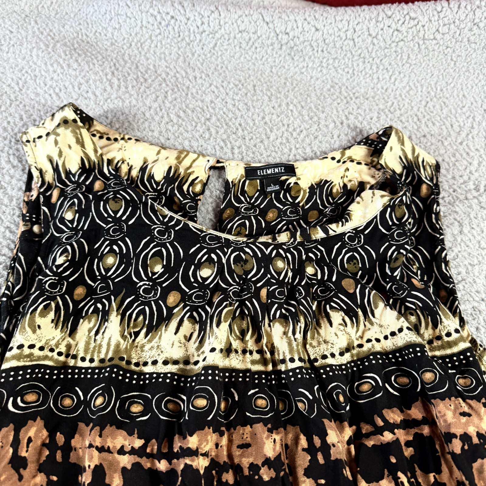 Elementz Multicolor Size L Boho Tribal Gothic Dark Rayon Drawstring Midi Dress