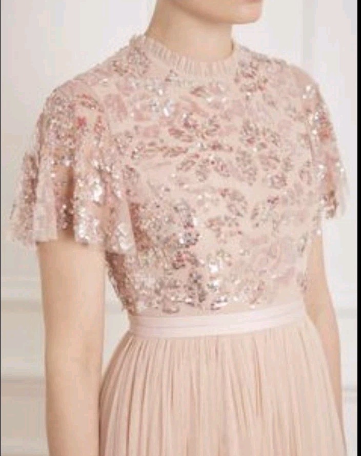 NWT Needle & Thread Embellished Tulle Midi Dress US Size 6 Rose Quartz Pink