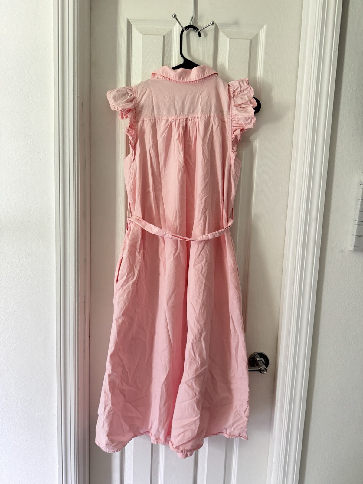 ZESICA Women’s Pink Collared Button Front Shirt Dress Midi Belted Pockets S -M
