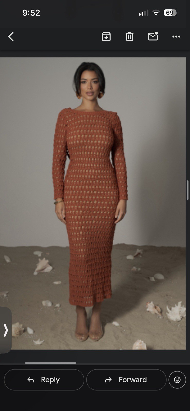 JULIANA Brown Crochet Open Knit Backless Boat Neck Long Sleeve Midi Dress S