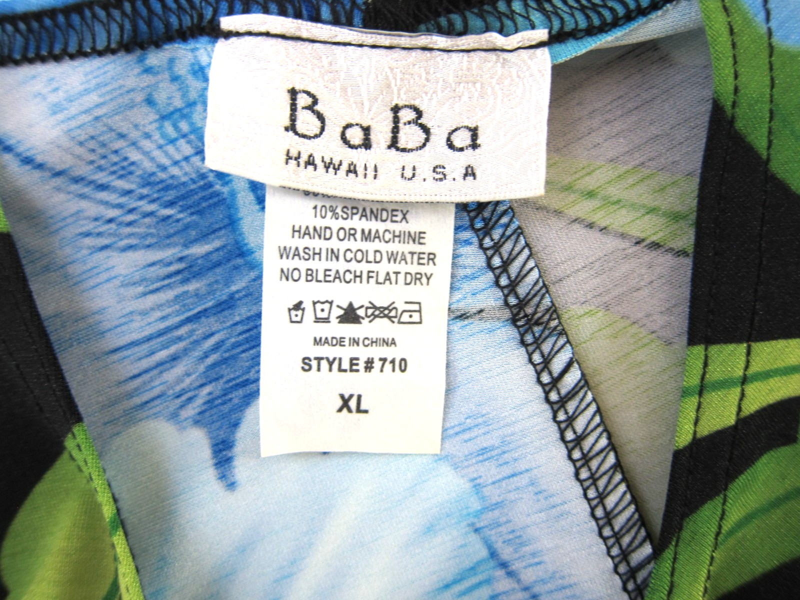 VTG BaBa Hawaii USA Black Blue Green Floral Stretch Tunic Shift Tank Dress XL