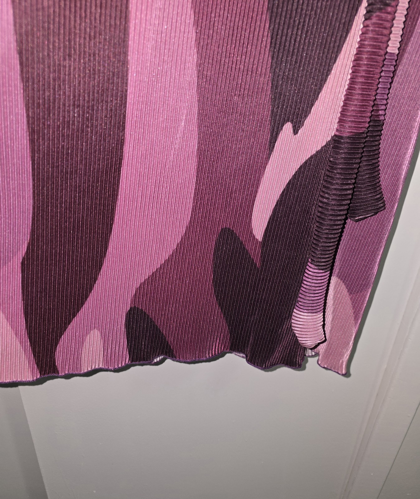 Women’s Mauve Abstract Pleated Midi Dress Bell Sleeve Belted 2XL
