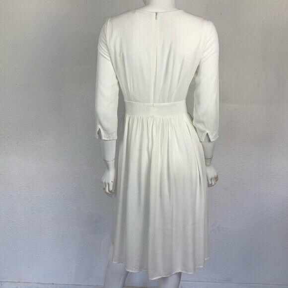 Mod Ref Midi Dress Small White Embroidered Boho Resort Beach Bridal Casual