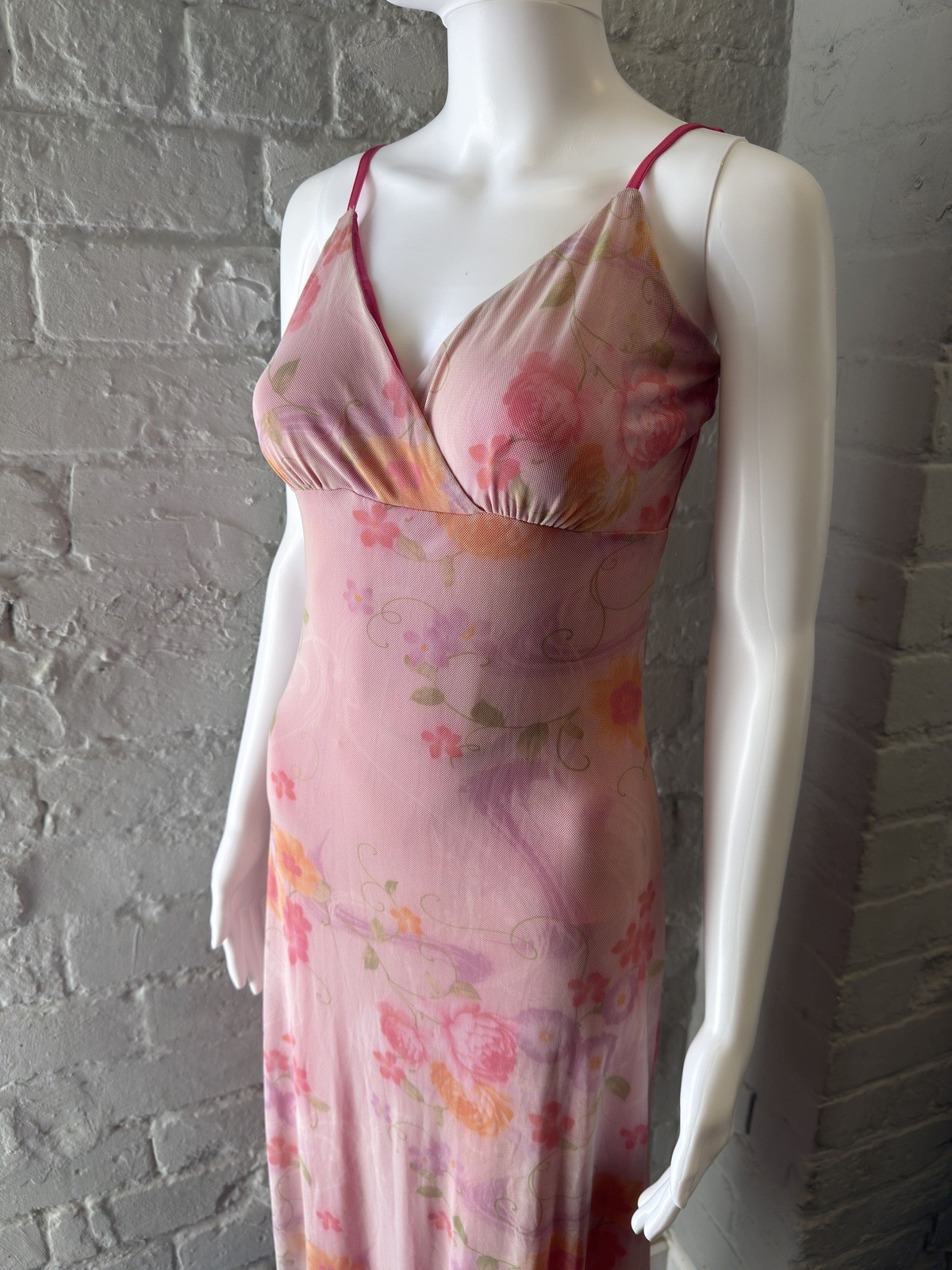 Pink Floral Maxi Mesh Slip Dress
