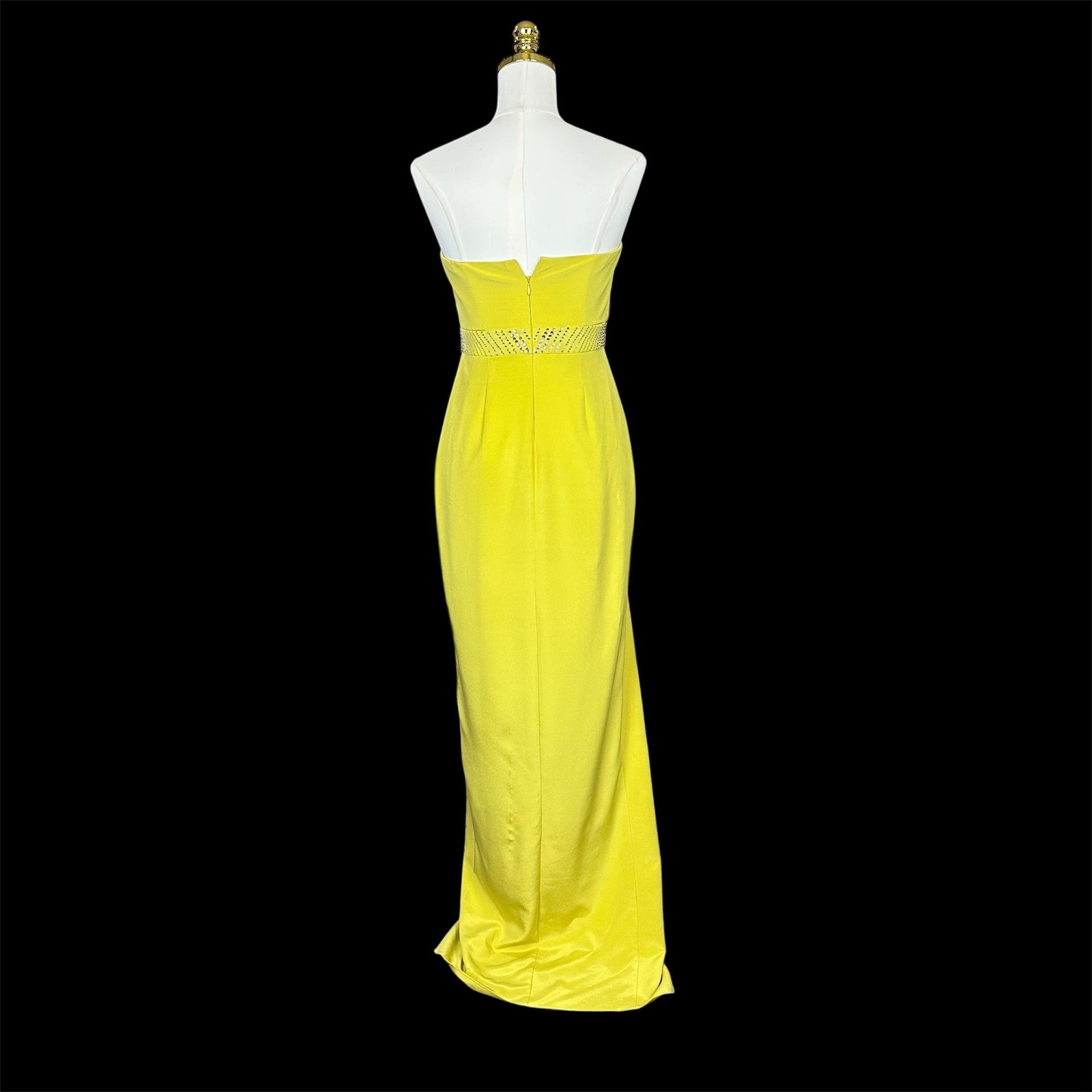 Nicole Miller Yellow Strapless Embellished Waist Ruffle Evening Gown Maxi Dress