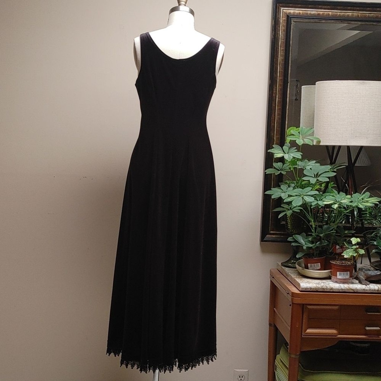 Vintage Coldwater Creek Black Velour Maxi Sleeveless Dress M
