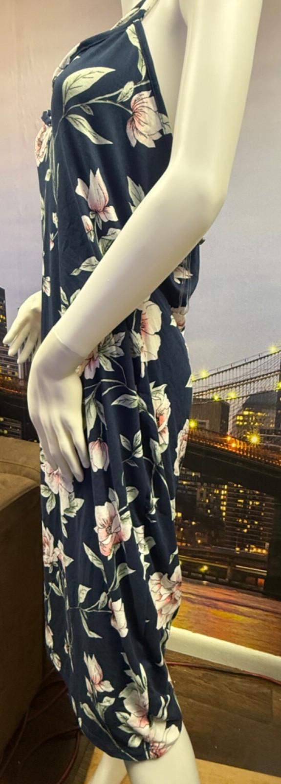 Love Chesley Navy Blue with White & Pink Floral Dress