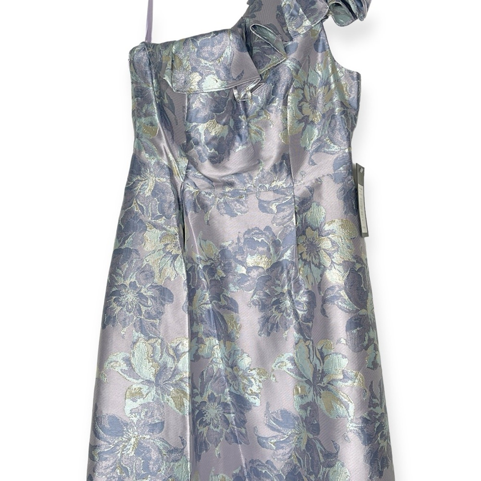 NWT $229 Marina Women’s One Shoulder Floral Jacquard Metallic Maxi Gown, Sz 8