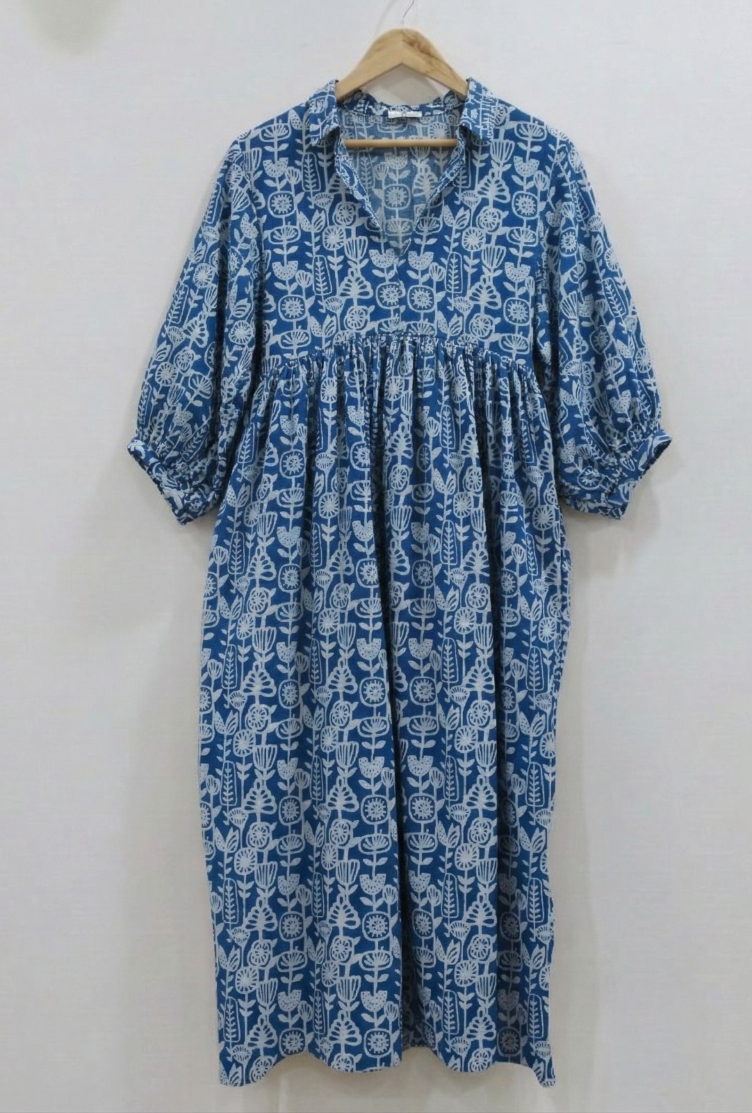 Women Hand Block Print Cotton Midi Dress Floral Summer Boho Wear