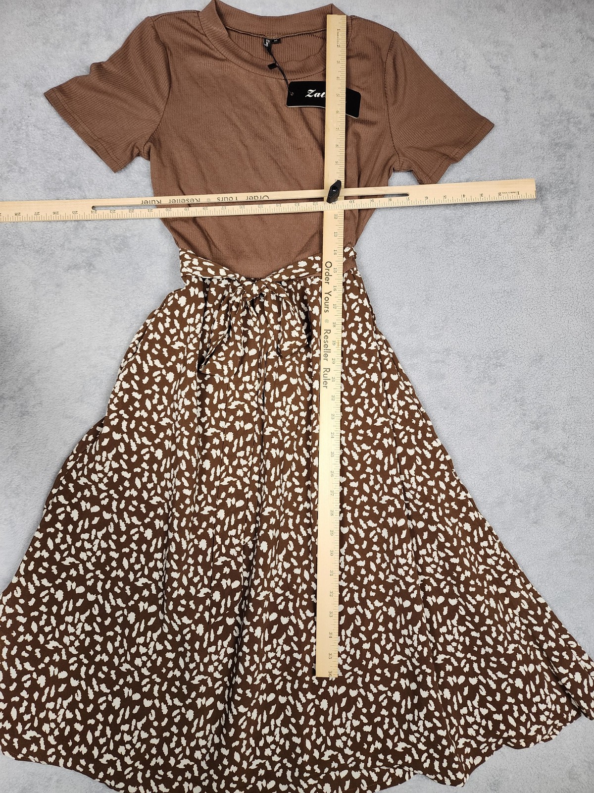 Zattcas Dress Womens Medium Brown Short Sleeve Midi Belted Animal Print Pockets