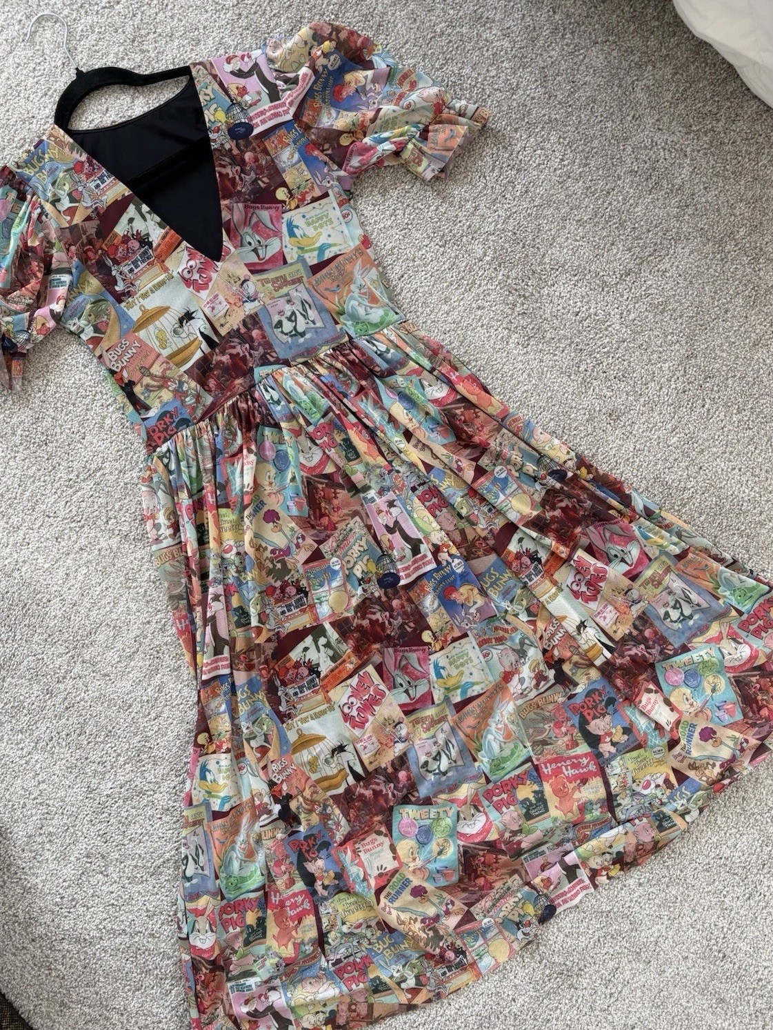 BlackMilk Clothing Looney Tunes Maxi Dress Rare Retired Print Puff Sleeve SizeM