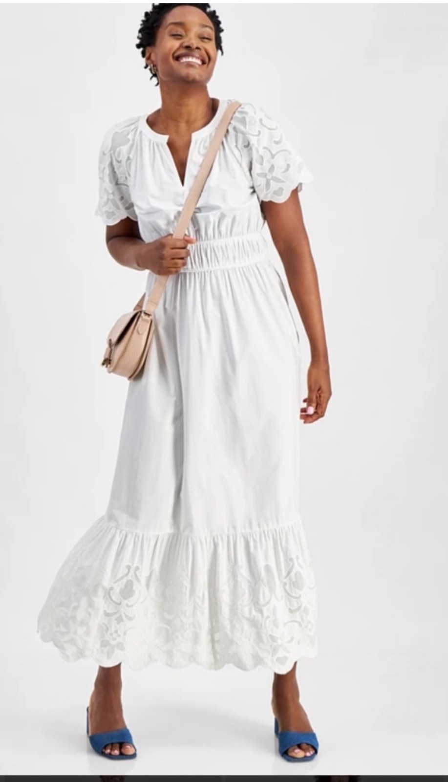 Women’s Cotton Embroidered White Midi/Maxi Dress By On 34th S Tiered Hem Design