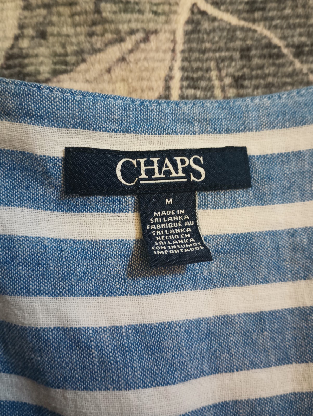 Chaps Womens Linen Shirt Dress Medium Blue Stripe Classic Coastal Nautical