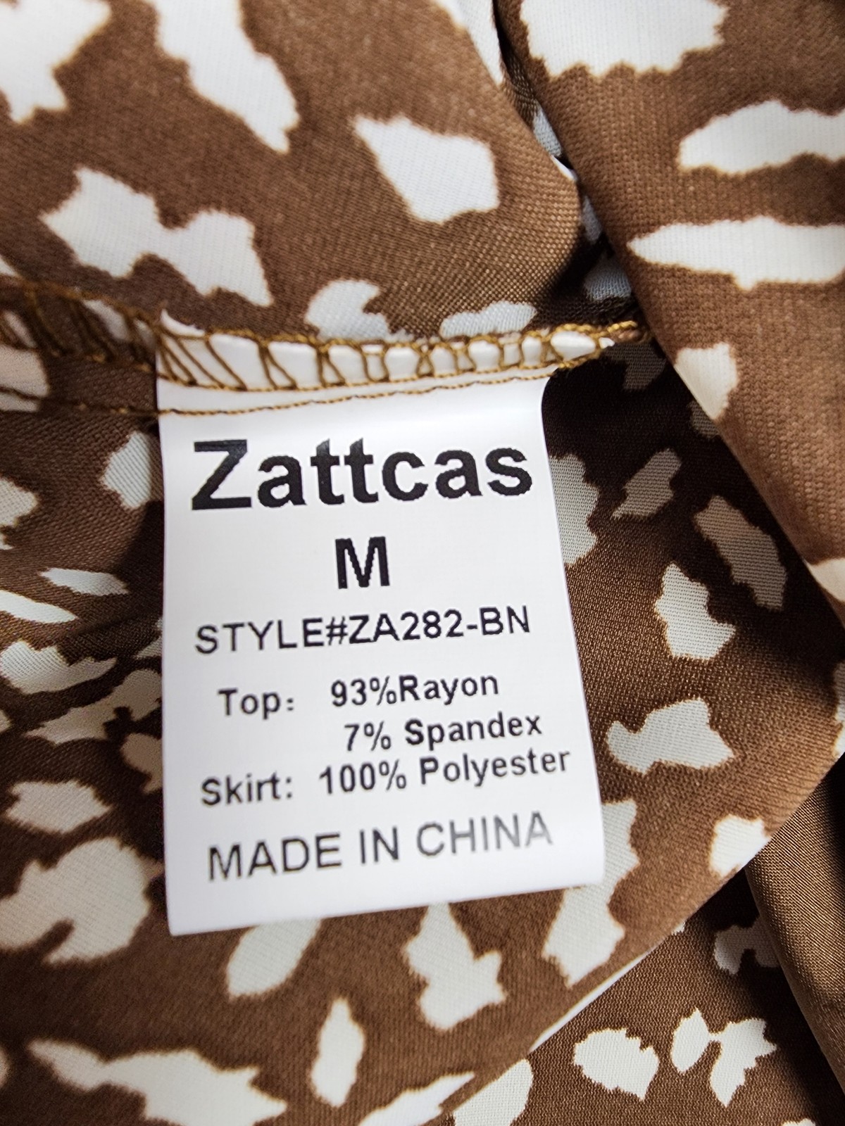 Zattcas Dress Womens Medium Brown Short Sleeve Midi Belted Animal Print Pockets