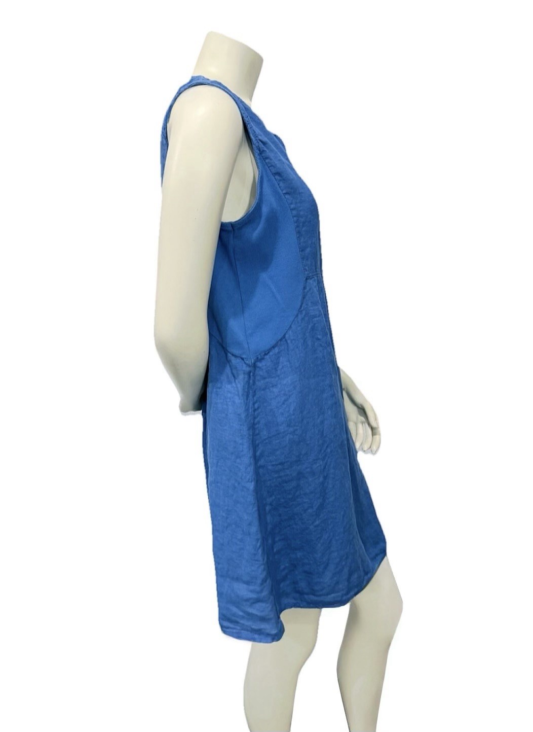 Terzo Millennio Italian Linen Shift Dress L Blue Sleeveless Made in Italy