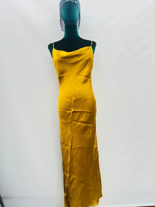 Zara Gold Mustard Viscose Maxi Boho Slip Dress Size Medium