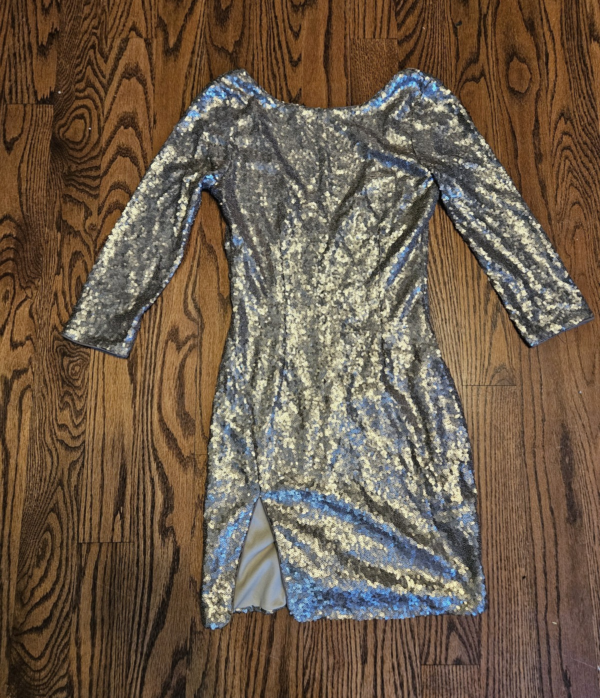TOBI Gold Sequin V-Neck 3/4 Sleeve Lined Mini Dress XS New Years Eve Party Dress