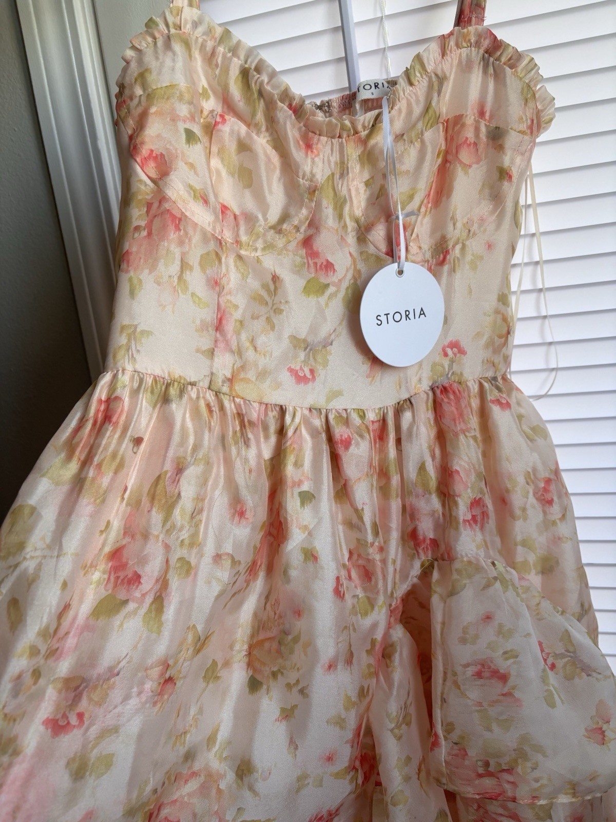 STORIA NWT Pink Green Floral Chiffon Maxi Dress Ruffle Adjustable Straps S