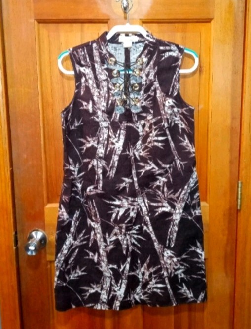 Michael Kors Dress 10 100% Linen Bamboo tropical Hawaiian Sleeveless Lace Up