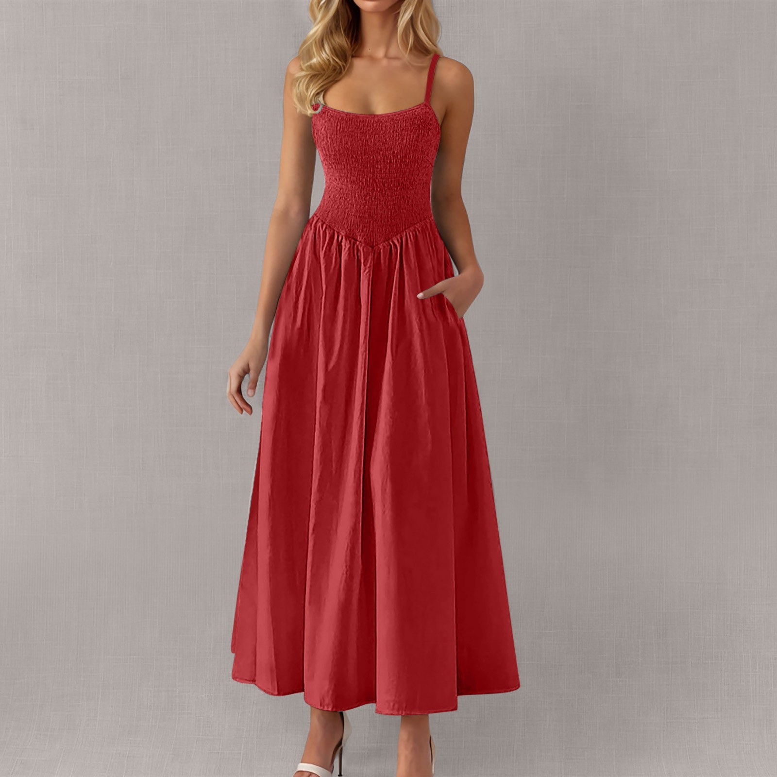 Adjustable-strap Ruffled-straps Pocket Dress