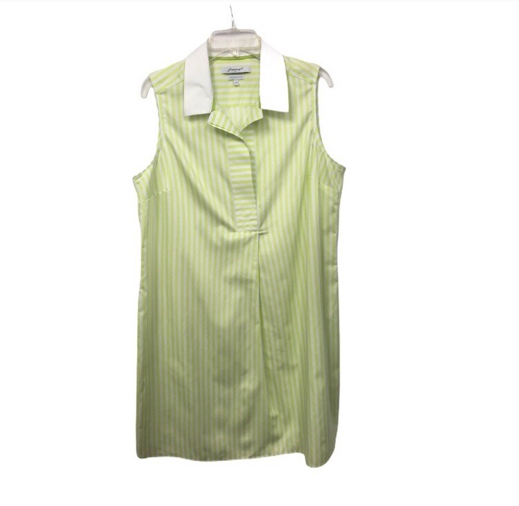 FOXCROFT 14 Heritage Non-Iron Dress Lime White Striped Sleeveless AK29*
