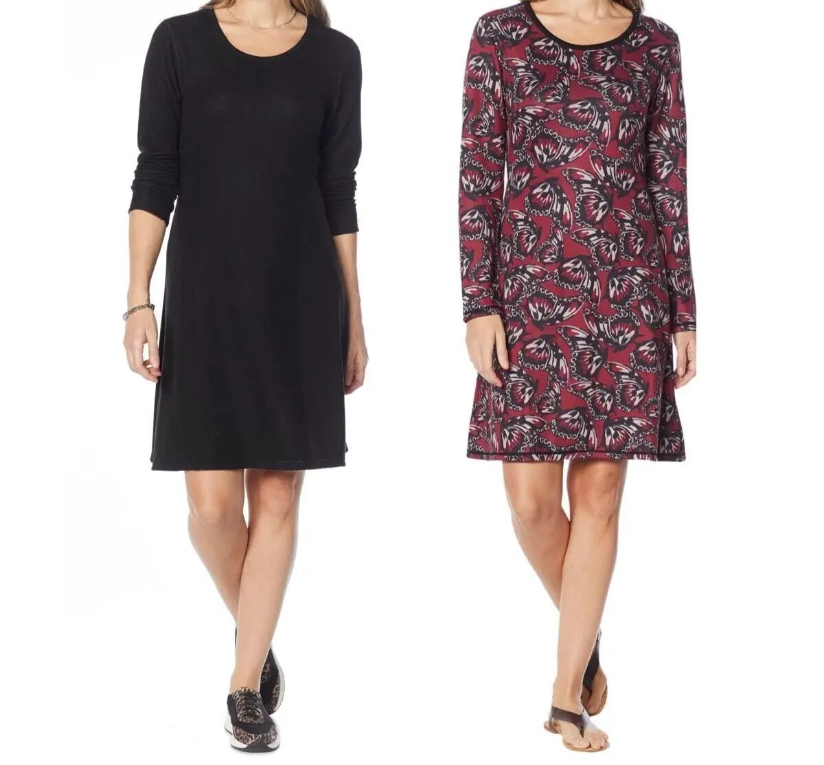 Laila Ali Reversible Long-Sleeves Swing Dress Size 1X Tawny Port Butterfly