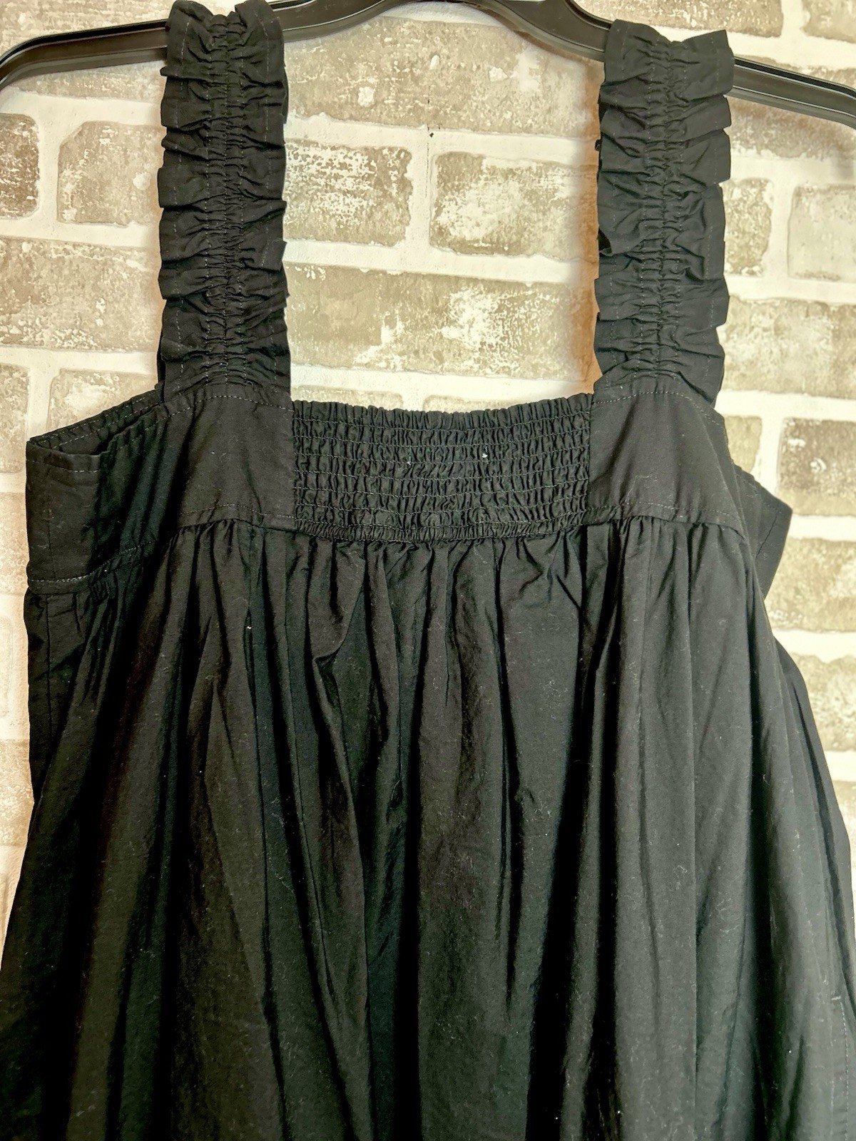 Free Assembly Black Smocked Swing Midi Dress Square Neck Pockets Cotton M