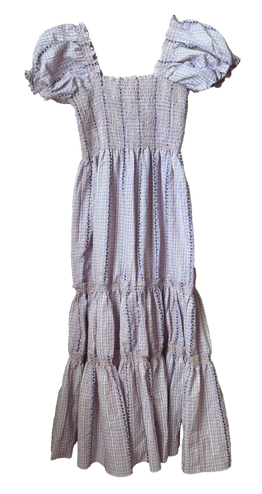 O.P.T Womens S Daphne Midi Dress Square Neck Smocked Purple Cottagecore Cotton