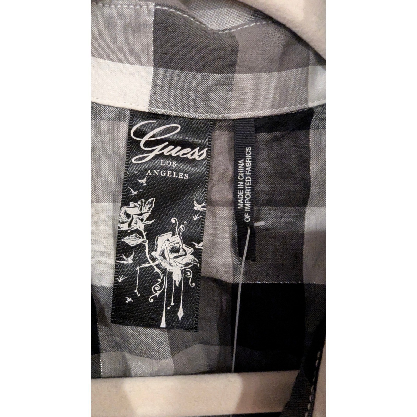 NWT Guess Gingham Plaid Button Front Dress L Black White Picnic Summer Beach