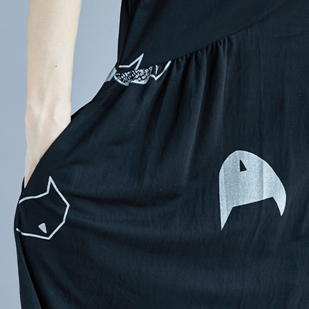 Plus Size Women Dress With Cute Character Cat Print For Fun