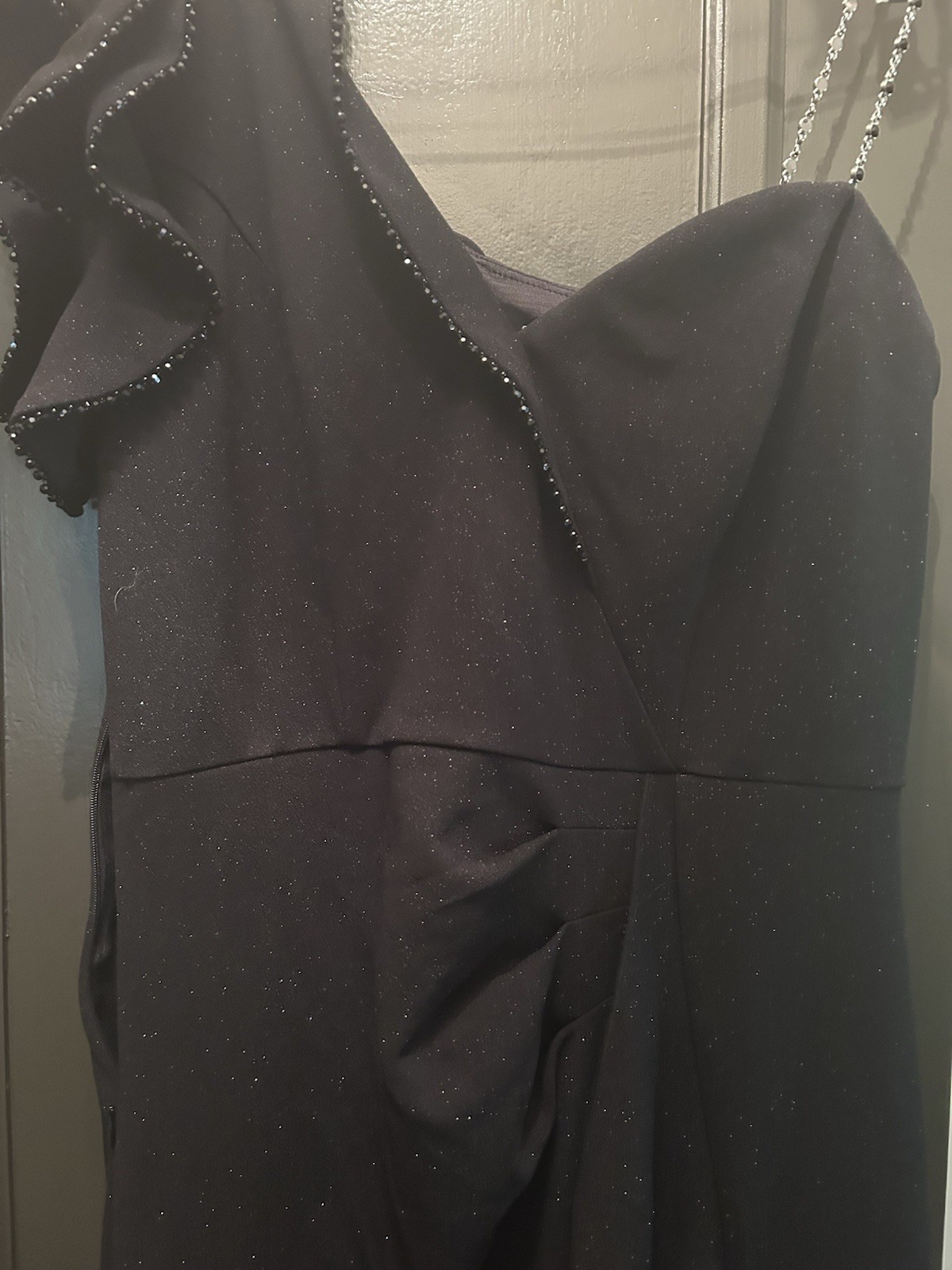 Vfshow Black Beaded Ruffle One Shoulder dress perfect for wedding/Formal/prom