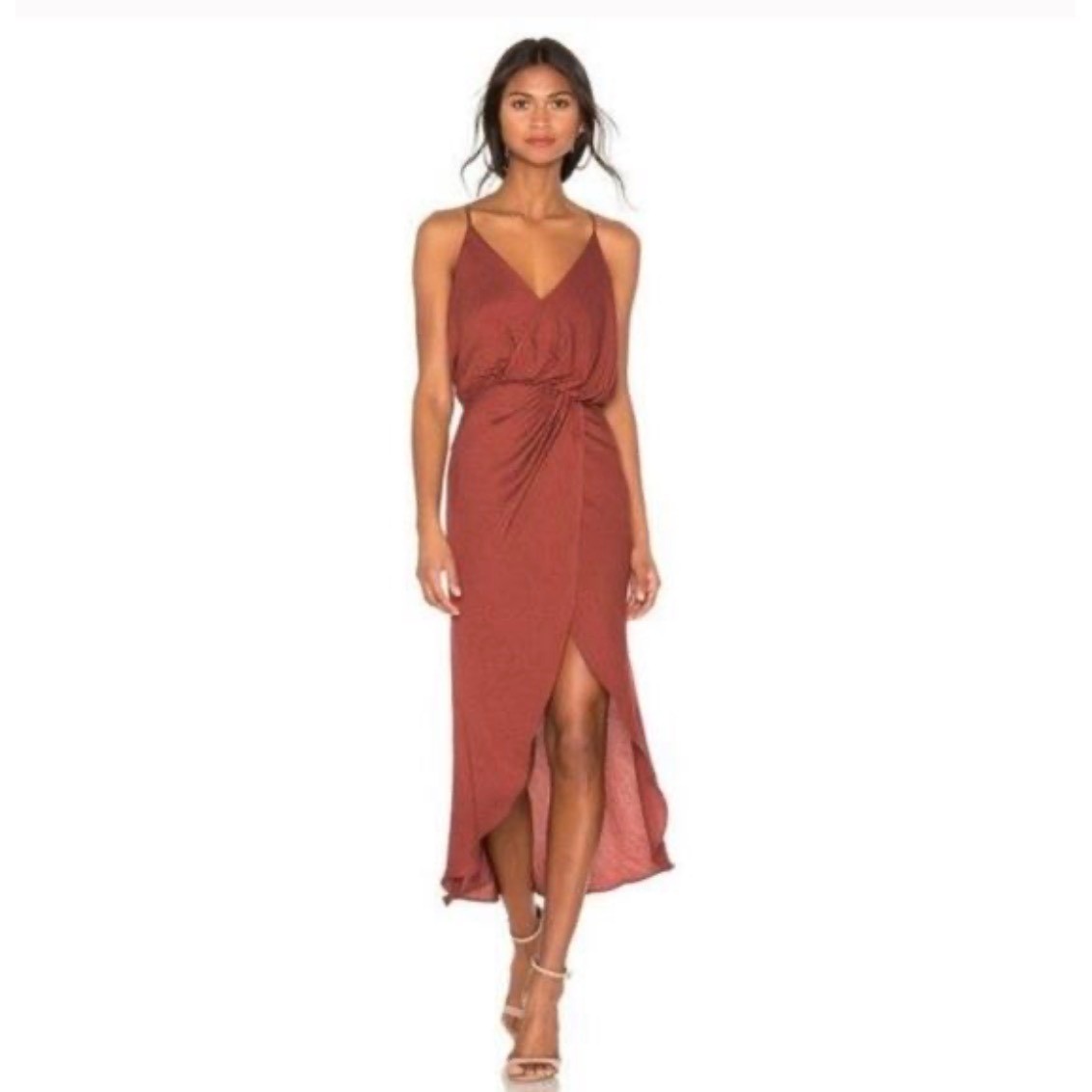 Joie Tanika Sleeveless Midi Faux Wrap Dress Open Back in Rust Size Mediu G1N
