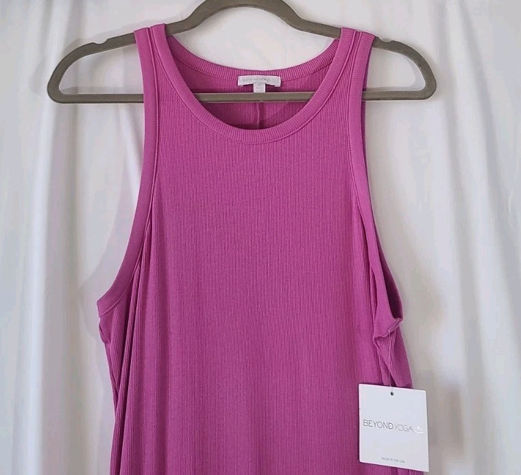 Beyond Yoga Womens Pink Ribbed Ease Into It Tank Midi Dress XL New W/Tags